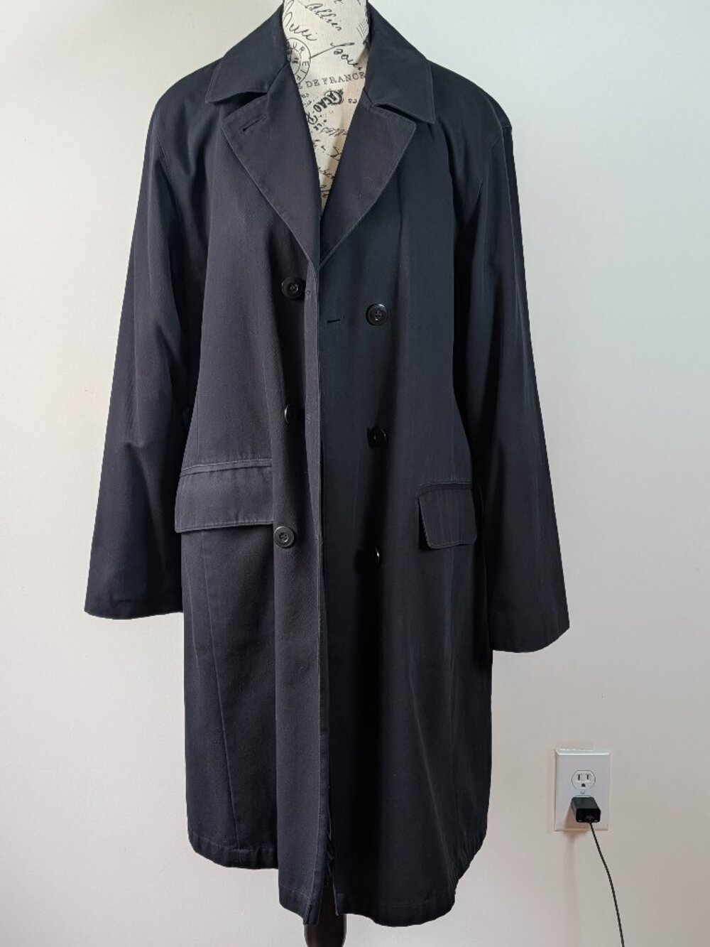London Fog Black Trench Coat L Removable Lining